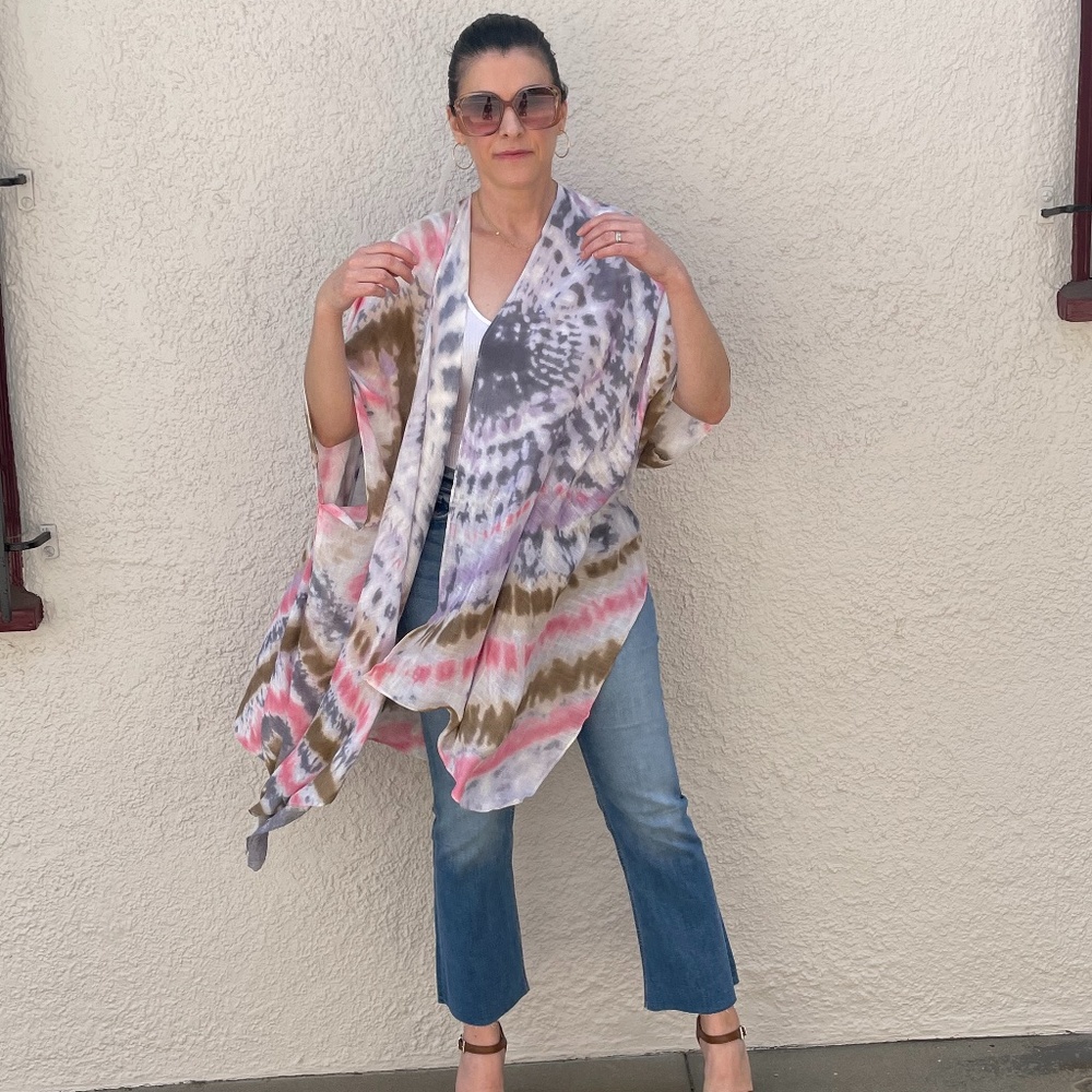 035 Boho Tie Dye Kimono beach Cover up - Picture 6 of 15